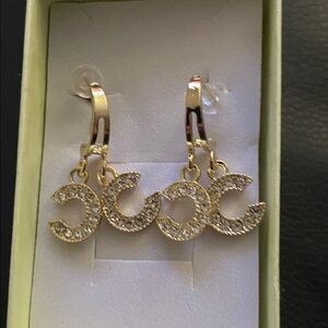 Gold and Rhinestone Fashion Drop Earrings